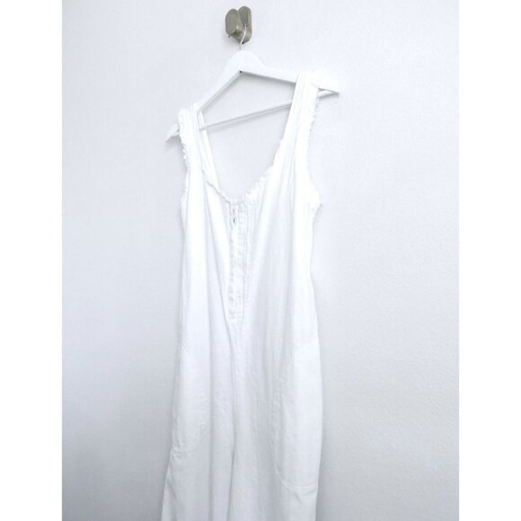 NEW! Zara Wide Leg Relaxed Fit Denim Jean Jumpsuit Fringe Detail White SZ M - Picture 6 of 10